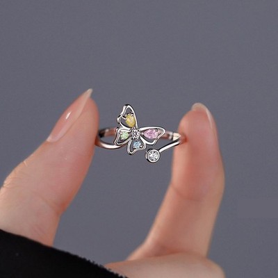 925 Sterling Silver Butterfly Open Ring Adjustable Elegant Women Jewelry Gift