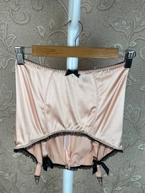 Agent Provocateur Satin Lingerie Set Pink Black Lace Bra & Suspender Girdle 34D