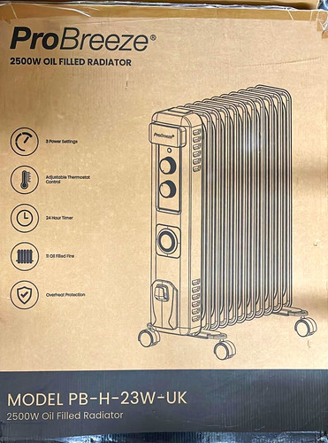 ProBreeze 2500W Oil Filled Radiator Heater 3 Heat 24h Timer PB-H-23W-UK
