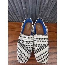TOMS Alpargata Womens 6.5 Black White Geometric Dash Print Canvas Slip On Shoes