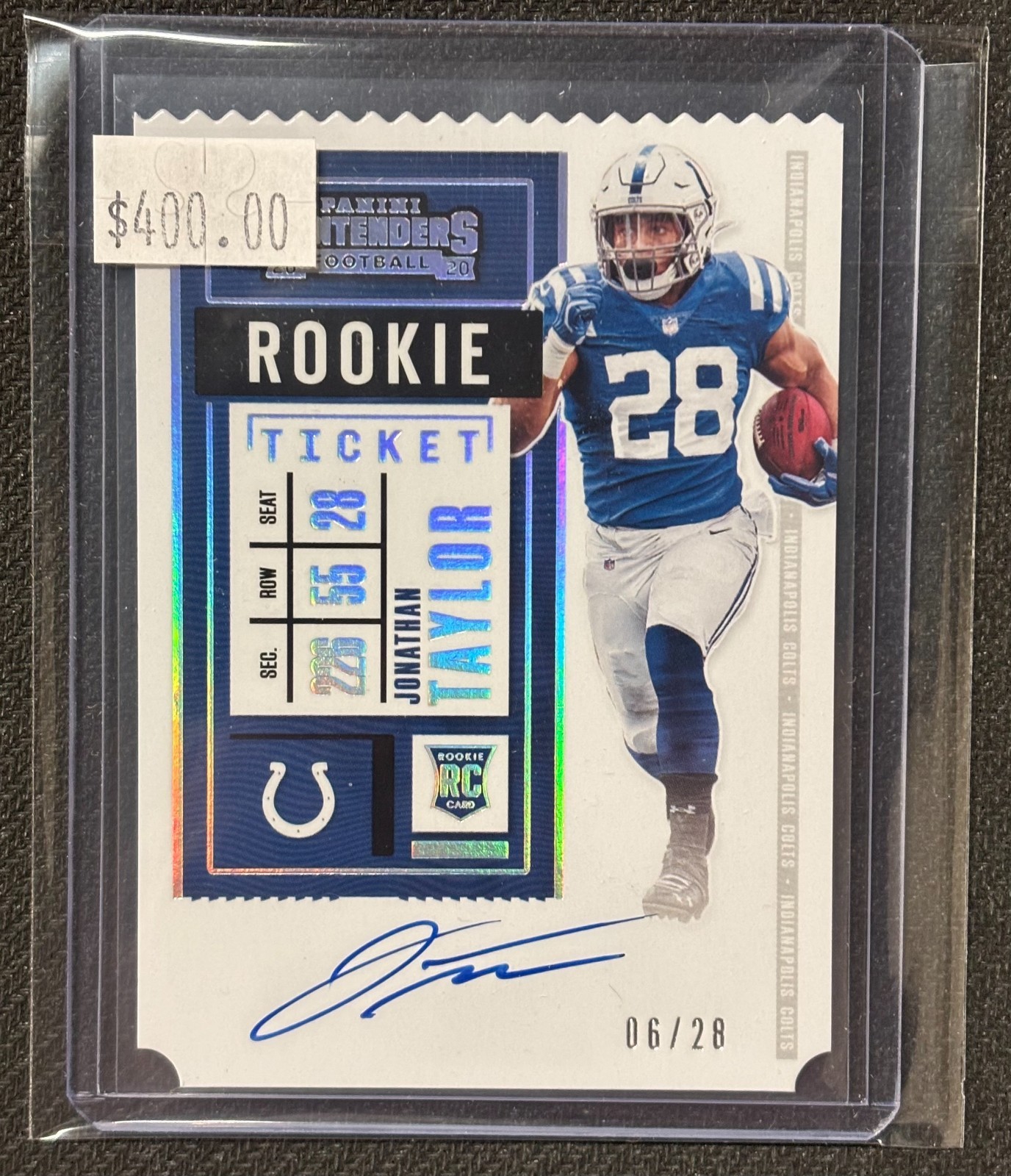 2020 Panini Contenders Jonathan Taylor ROOKIE TICKET STUB AUTOGRAPH AUTO 6/28 RC