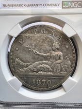Spain 5 Pesetas 1870 (70) SN-M &ndash; NGC XF40 &ndash; Silver Coin