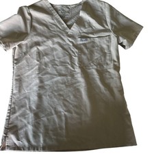 FIGS Catarina One Pocket V-Neck Scrub Top Women's S Sandstone/Light Taupe