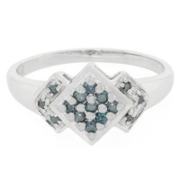 Cavill Silberring Damen 925 Sterling Plattiert 0,22Ct Blauer Diamant-