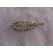 Vintage Gold Tone Faux Pearl  Rhinestone Hair Clip Barrette