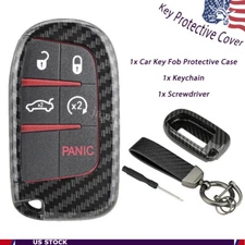 Carbon Fiber Key Fob Protective Case Cover Keychain for Dodge Challenger Charger