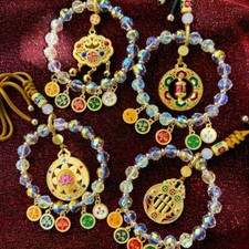 Brass Car Pendant Five Wealth Gods Feng Shui Hanging Rearview Mirror Decoration