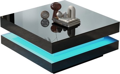 LED Couchtisch Schwarz Hochglanz Cocktail 360 Grad Dreh Mitte Teetisch