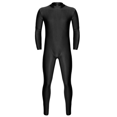 Men's Long Sleeve Zipper Bodysuit High Neck Unisex Spandex Unitard Dancewear - Picture 8 of 50