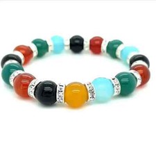 10mm Summer Colors Fancy Glass Beads Stretch Bracelet with Cubic Zirconia Stones