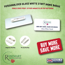 Personalised White metal ID Staff Name Badges. Any logo text custom