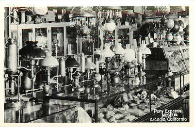 RPPC Postcard Pony Express Museum Arcadia CA Lamps, Showcases Of Geodes L.A.