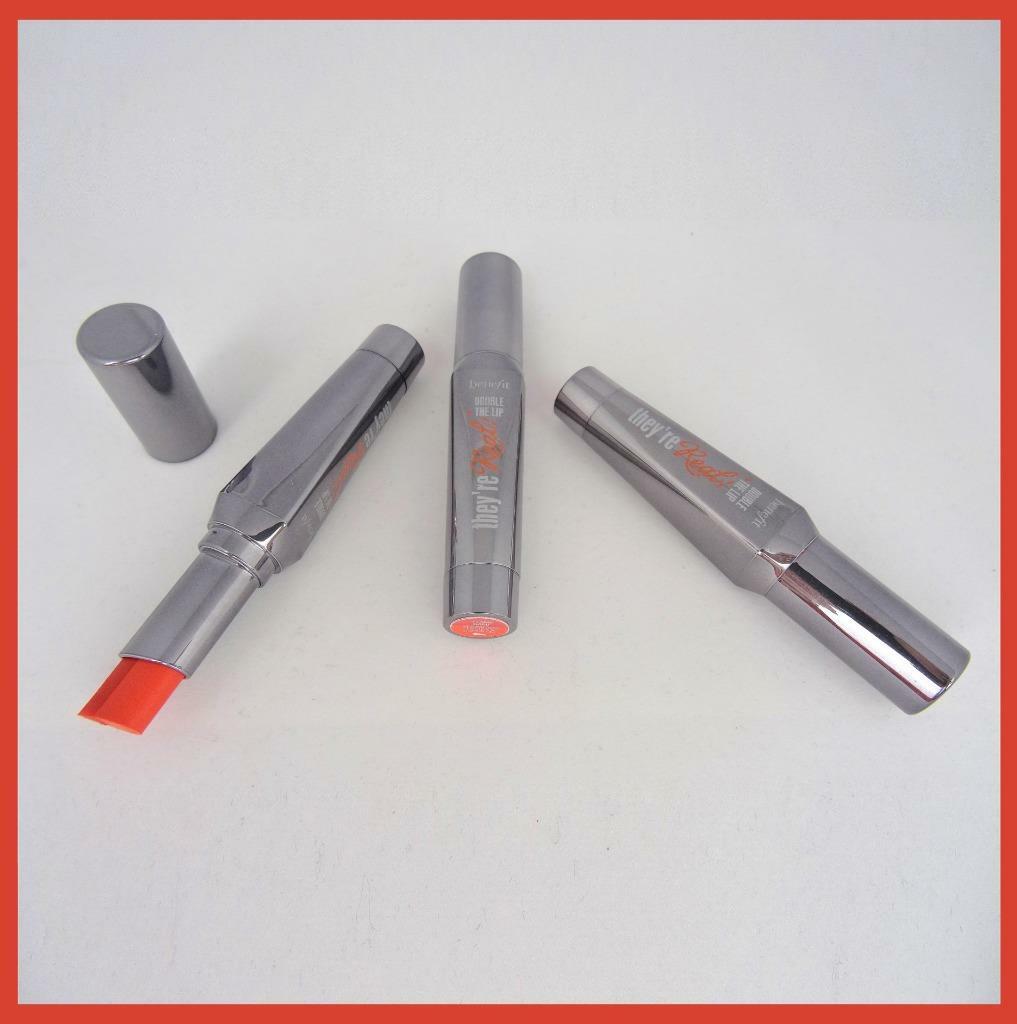 BeneFit They're Real Double Lip Lipstick And Liner FLAME GAME  x 3 Pc LOT .02 oz