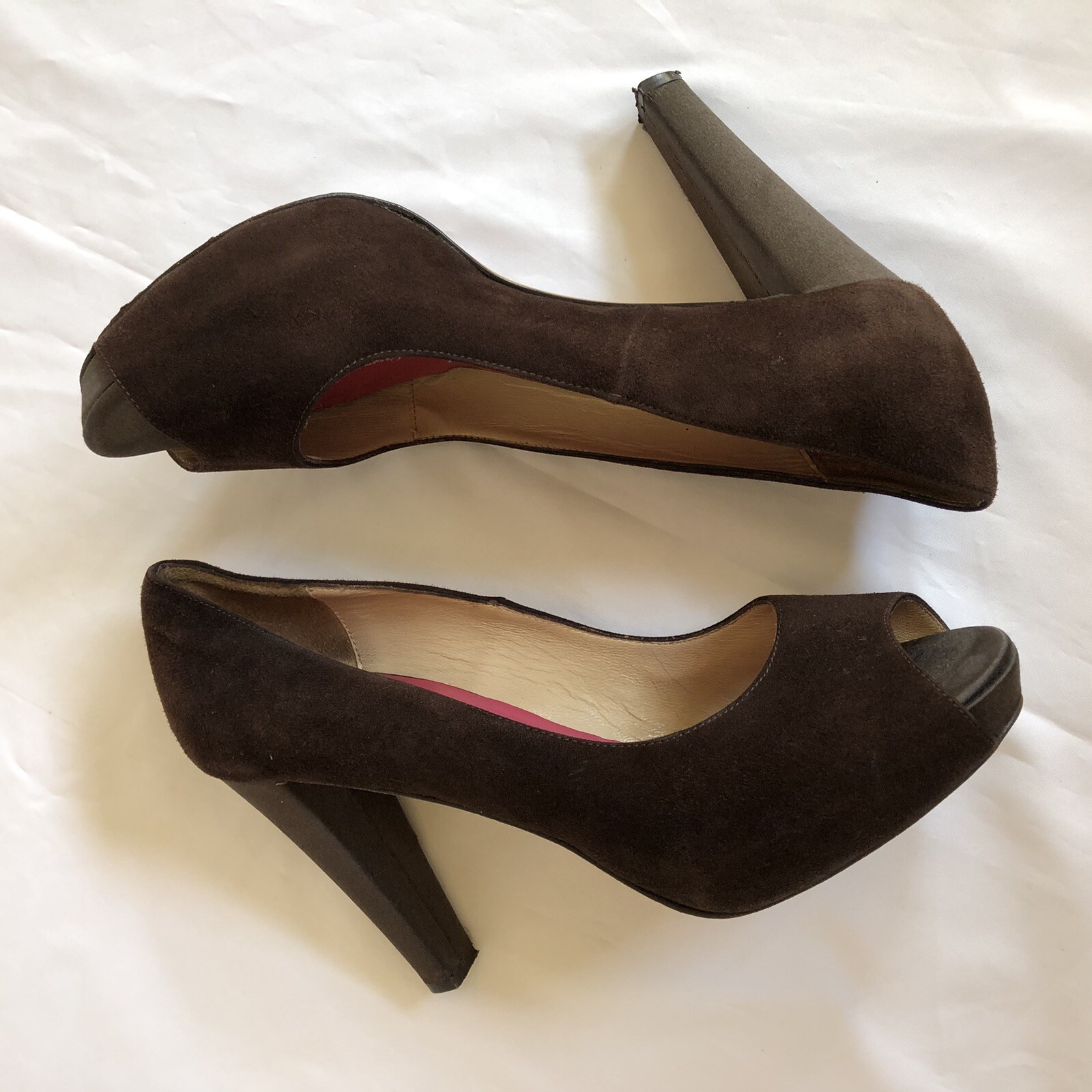 KATE SPADE New York Women Size 7.5B Brown Suede Peep Toe High Heel Pumps-Italy thumbnail 3