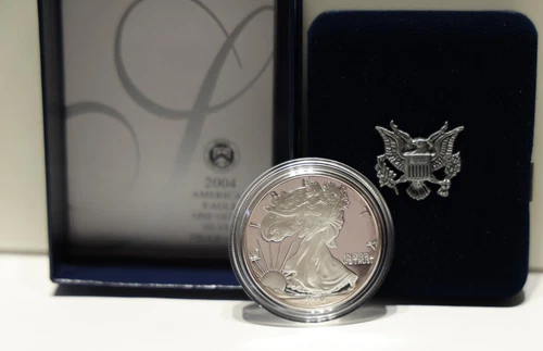 2004 W 1oz US American Silver Eagle $1 Dollar Proof Bullion Original Box /COA...