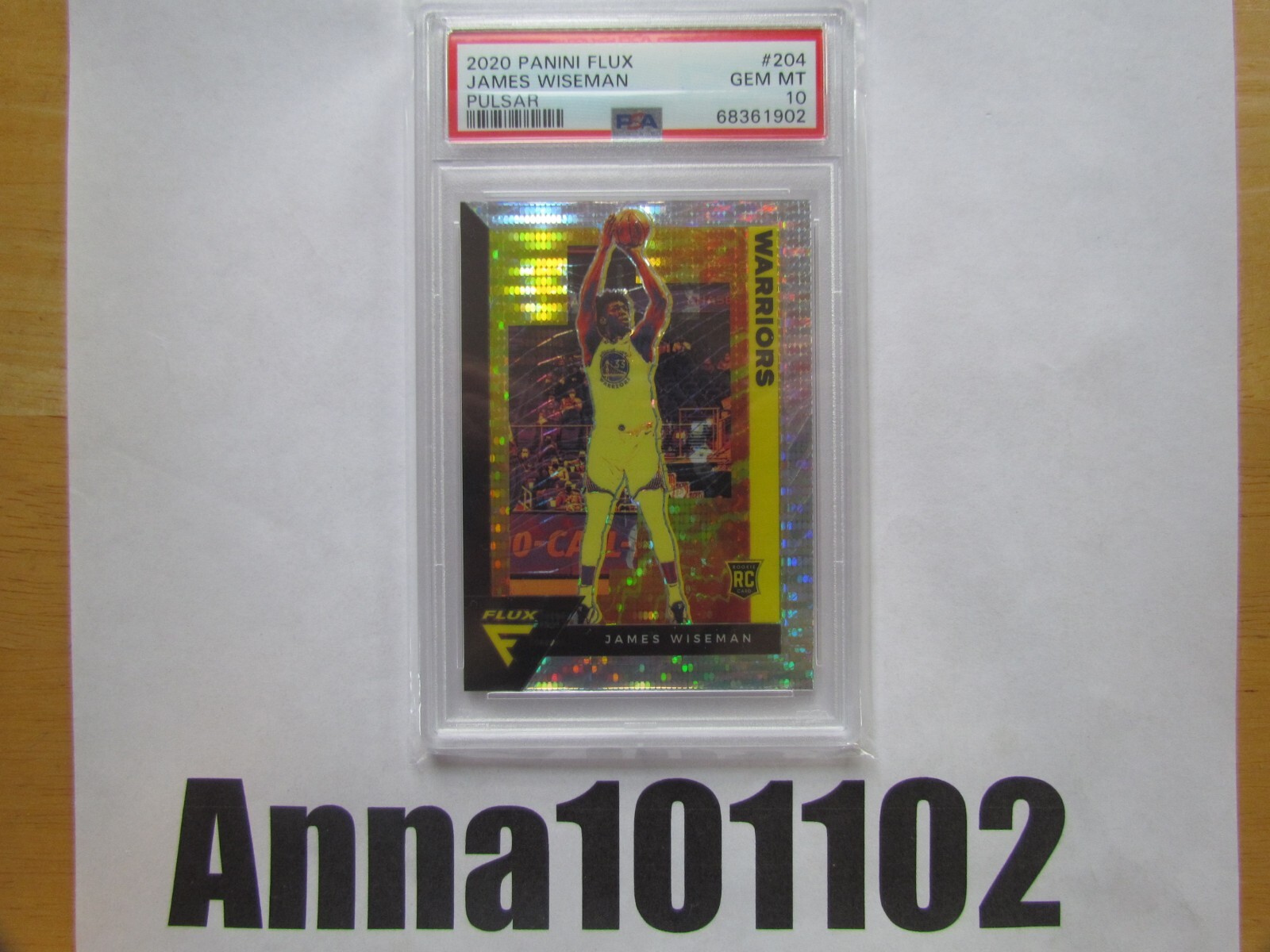 2020 PANINI FLUX JAMES WISEMAN ROOKIE CARD PULSAR PRIZM #204 RC - PSA 10