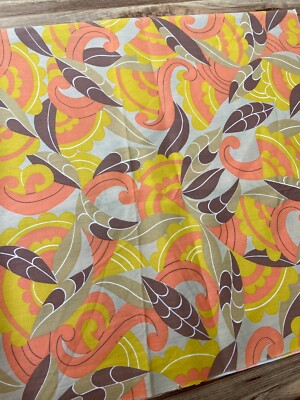 Vintage Retro Groovy Orange Brown Yellow Abstract Fabric 1 YD 35x37” Cotton