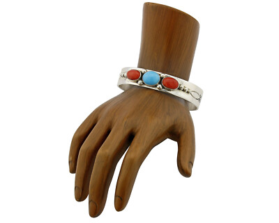 C. 1980's Navajo Leonard James Natural Coral & Turquoise .925