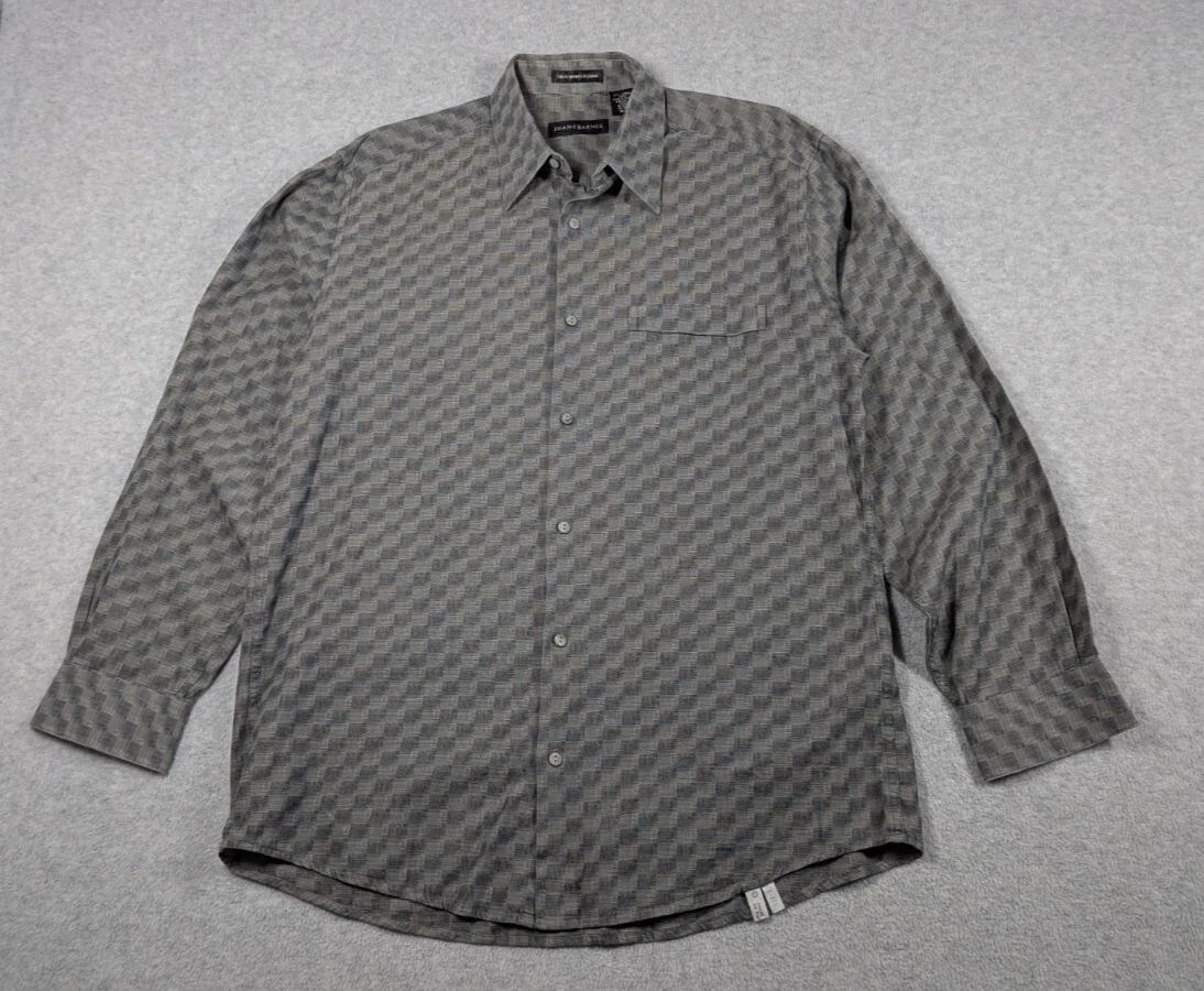 Jhane Barnes Men Shirt Medium Check Grid Long Sleeve Collared Japan Cotton