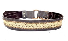Vintage Buffalo Dark Brown Wide Leather Burlap  Studs Belt 32 Upcycled Nyovee