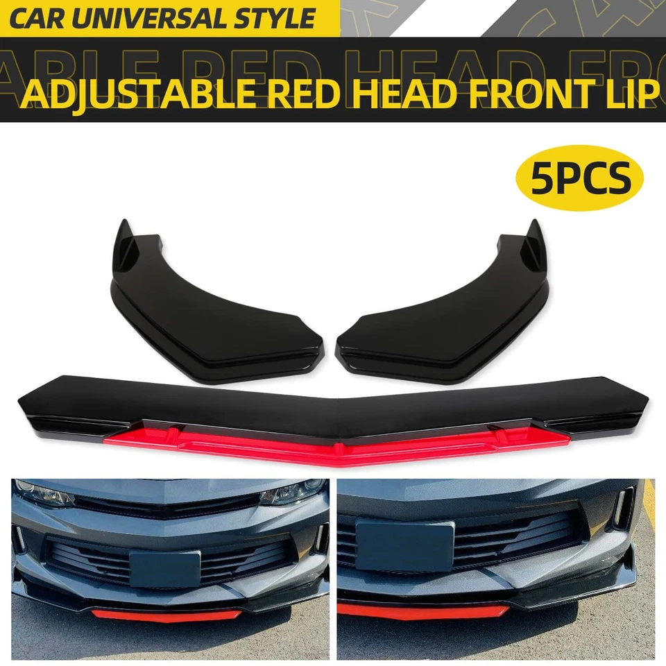 For Peugeot 301 308 408 508 Black+Red Front Bumper Lip Splitter Spoiler Body Kit - Image 3 of 4