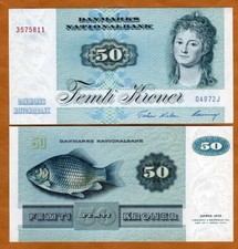 Denmark, 50 Kroner, serie 1972, 1997, P-50n, UNC Woman, Crap
