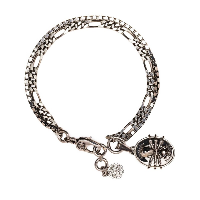NEW $520 ALEXANDER MCQUEEN Silver Tone Brass SPIDER SKULL