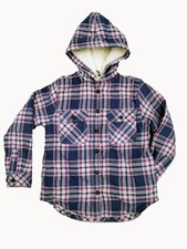 Boston Traders Girls Sherpa Lined Hooded Flannel Gray Blue