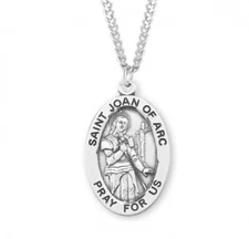 Sterling Silver Tone Oval Medal Pendant St. Joan of Arc 1.1inx0.7in Made in USA