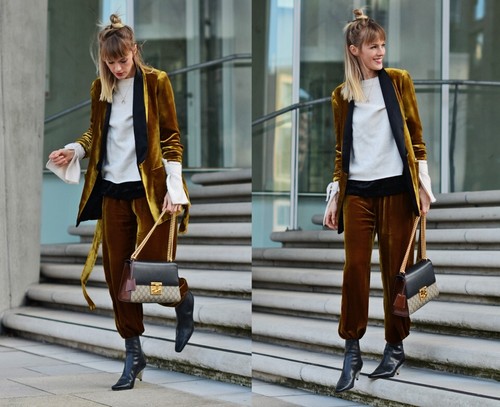A672 ZARA JACKET VELVET TUXEDO MULBERRY GOLD MUSTARD SILK BLAZER COAT LARGE - L - Picture 5 of 18