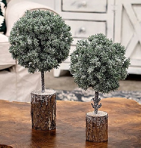 New Rustic Farmhouse MINI FROSTED TOPIARY CHRISTMAS TREE Log Base 12 ...