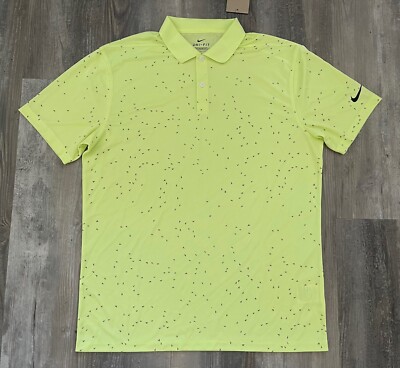 Nike Men Sz M Victory Dri Fit Micro Print Lime Green Golf Polo Shirt CU9843-736
