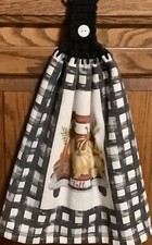 Double hanging kitchen towel Fall pumpkins Plaid crocheted black top