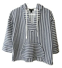 J Crew Size XS Blue and White Striped Pullover Woven Baja Hooded Sweatshirt