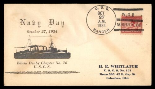 Mayfairstamps US Naval 1934 Navy Day USS Ranger NOB Norfolk Cover aaj_53873 - Zdjęcie 1 z 2