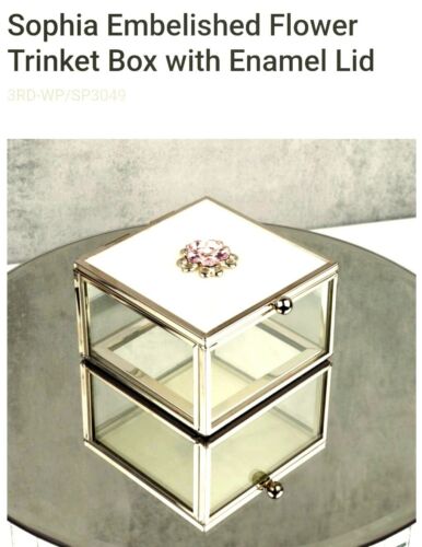 Sophia Embelished Flower Trinket Box with Enamel Lid - Picture 2 of 6
