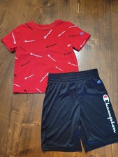 Boys Size 5 Champion 2-Piece Set Shorts Tee Red Black