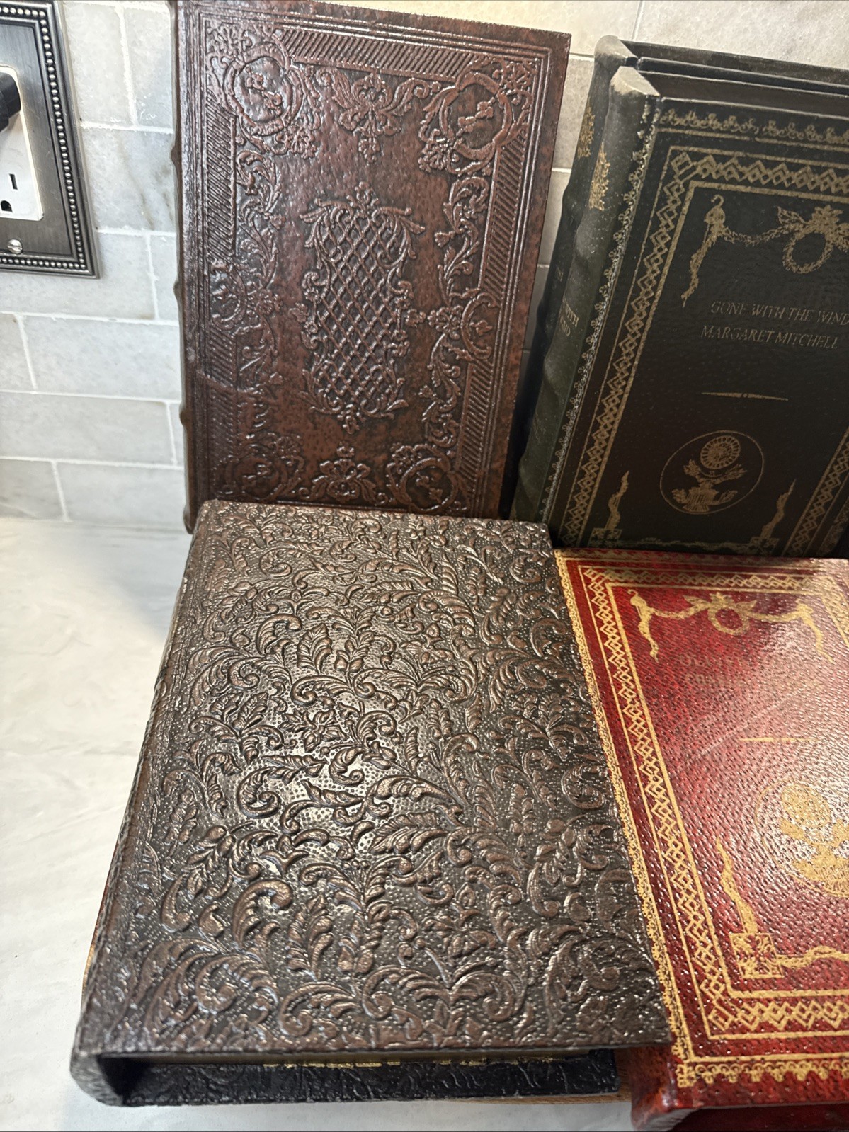 Decorative Faux Books Storage Boxes Wood Felt Lined Hollow Book Hide Lot Of 7