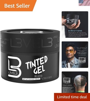 Men's Level 3 Black Hair Gel for All Hair Types - Instant Gray Coverage, 250ml