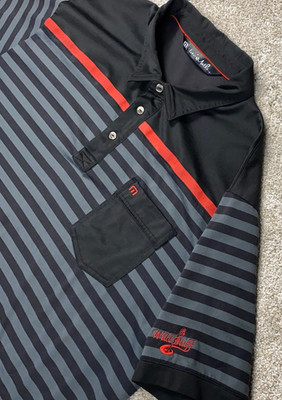 Travis Matthew Wild Bluff Bay Mills Golf Polo Shirt Black/Gray Striped XXL 2XL
