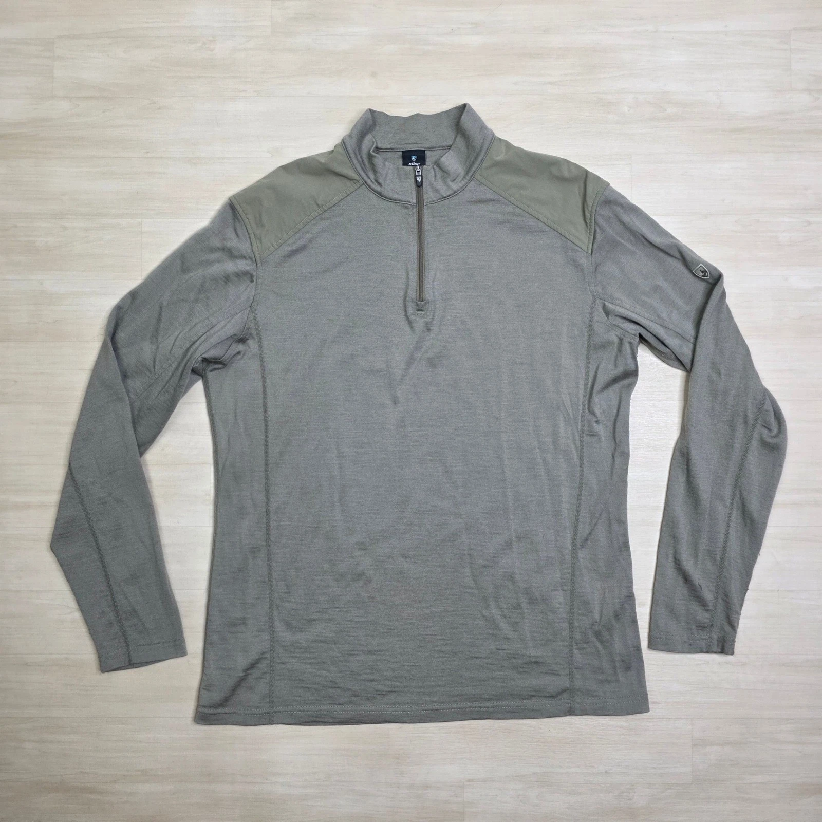 KUHL 1/4 Zip Pullover 100% Merino Wool Base Layer Shirt Mens Large Olive 3104