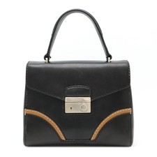 Prada Leather Stitch Rim Flap Handbag Women Black One Size