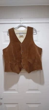 Vintage Suede Leather Sherpa Vest Snap Button Size Large