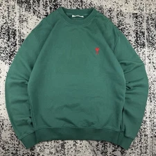 AMI SMALL HEART LONG SLEEVE SWEATSHIRT GREEN Men's Size MEDIUM