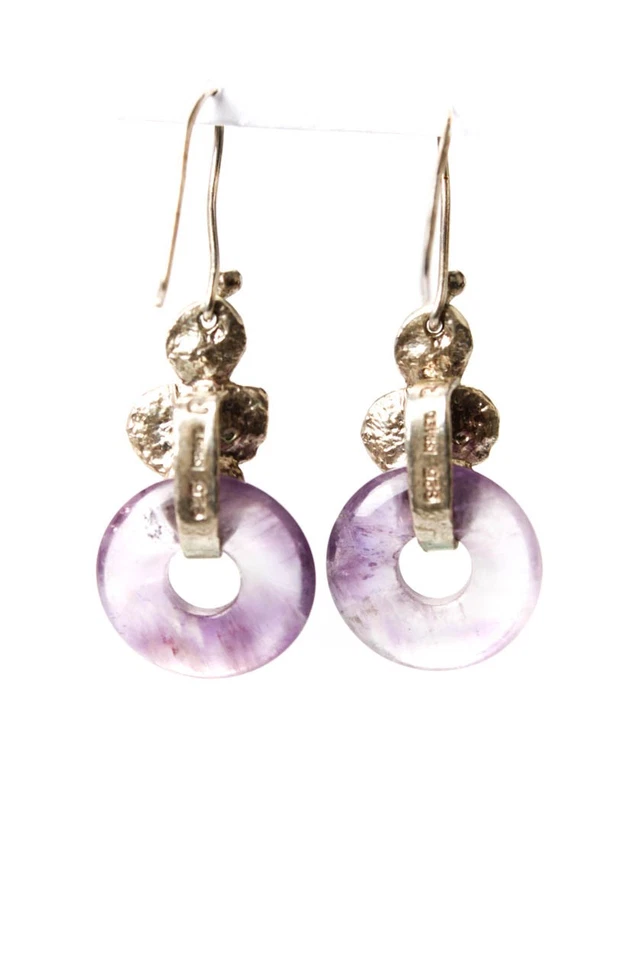 Pendientes colgantes de amatista tallada en plata de ley de diseño para mujer 5 g Foto 3 de 4