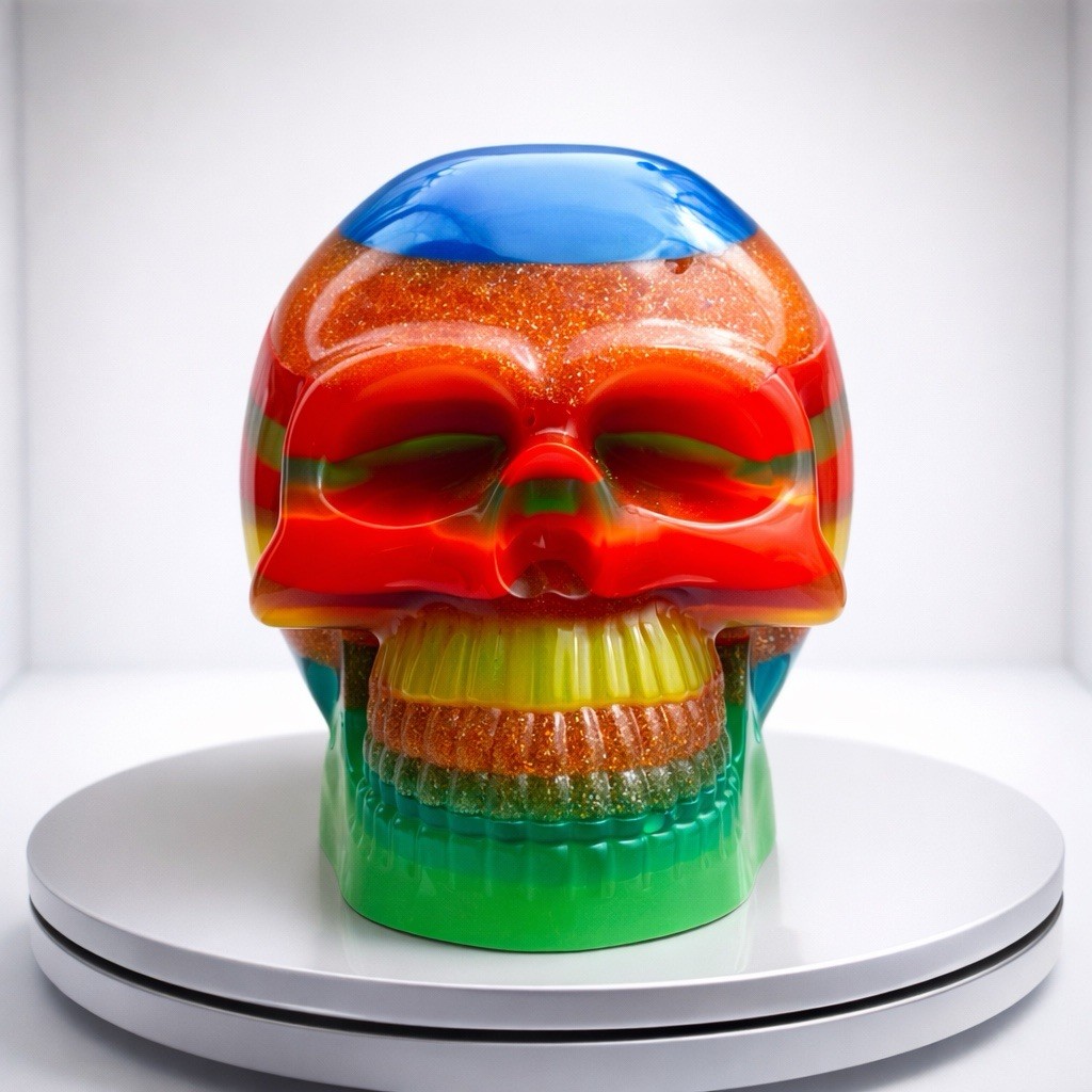 Colorido pisapapeles calavera resina arco iris decorativo calavera estatuilla 3"