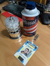 Jurassic Park -like Barbasol can -like cryocan prop with Nedry Badge