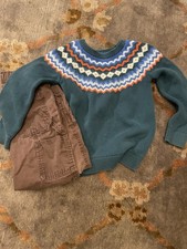 Primary Kids Fair Isle Knit Sweater Size 6 7 Green Rainbow