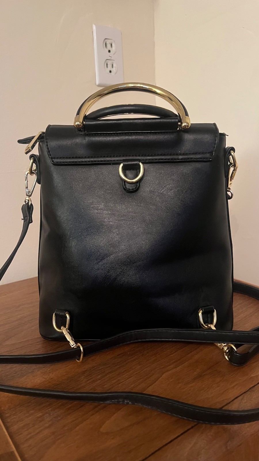 bcbg convertable black leather backpack with gold… - image 2