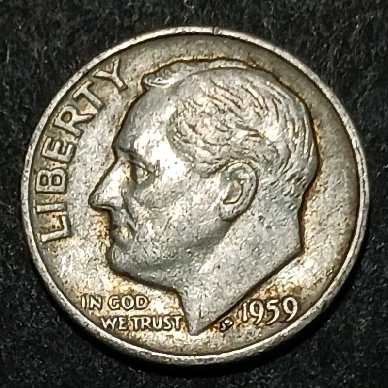 1959 D Roosevelt Dime 90% Silver Avg Cir Denver Minted 